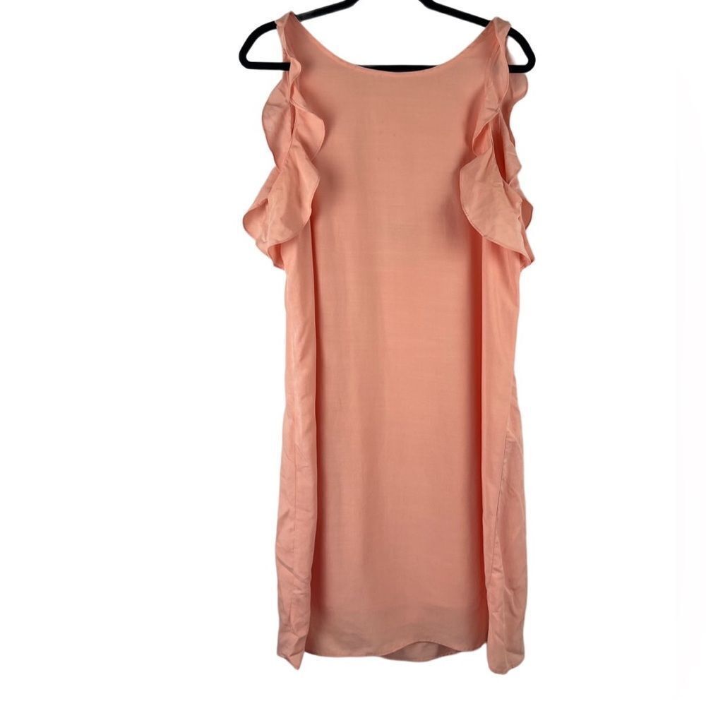 Versona‎ salmon pink shift dress w ruffled shoulder cutout square back sz L